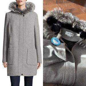 Bianca Nygard Wool-Cashmere Blend Coat with Fox Fur-LIGHT GREY-Small